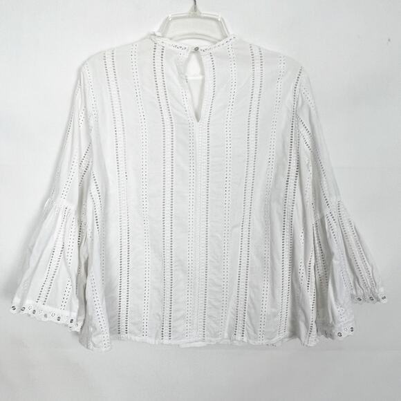 H&M Womens Top Medium Cotton Eyelet Bell Sleeve Cottagecore Fairy Beachy Coastal - Picture 5 of 11